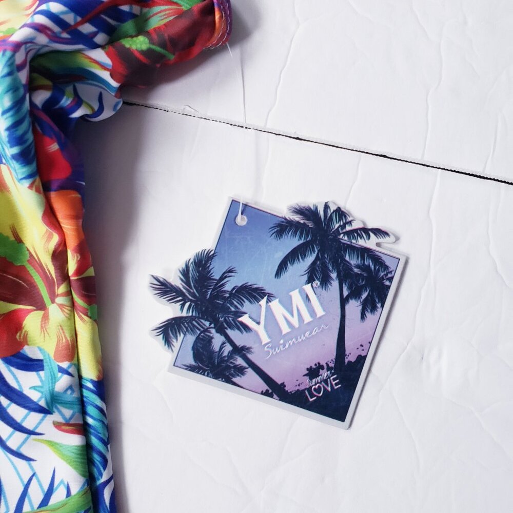 YMI Hawaiian Tropical Floral Racerback Push Up Cap One Piece Swimsuit - Picture 4 of 13